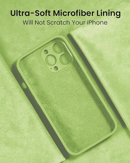 FireNova Designed for iPhone 14 Pro Case, Silicone Upgraded [Camera Protection] Phone Case with [2 Screen Protectors], Soft Anti-Scratch Microfiber Lining Inside, 6.1 inch, Tea Green