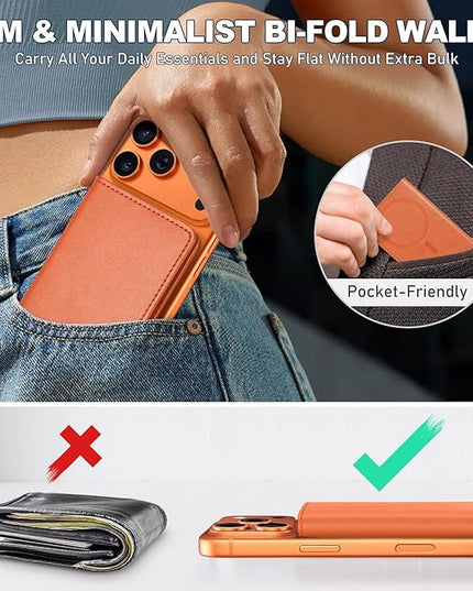 TUCCH for Magsafe Wallet with 6 Card Holders, RFID Blocking [Clear ID Window] PU Leather Men Women Folio Magnetic Phone Wallet for iPhone 17/16/15/14/13/12/Plus/Air/Pro/Pro Max Series, Orange