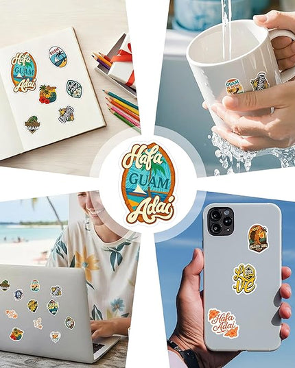 100 Pcs Guam Hafa Adai Stickers Pack Tropical Travel Waterproof Vinyl Decals for Laptop Water Bottle Car Scrapbook Funny Traveling Sticker Gift for Teens Birthday Men Adults All Ages