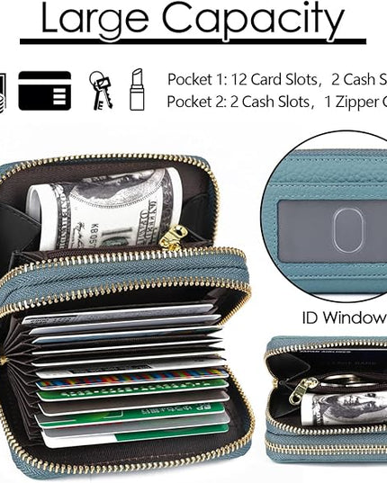 imeetu RFID Credit Card Holder, Small Leather Zipper Card Case Wallet for Women