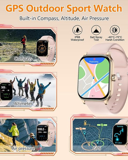 Smart Watch for Women Men with Text and Call, 2025 New AI Smartwatches with Heart Rate/SpO2/Sleep/Stress Monitor, 100+ Sports Modes, GPS Fitness Watches Compatible with iOS/Android (GPS, Pink)