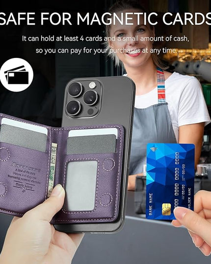 Defencase for Magsafe Wallet Magnetic Card Holder RFID Blocking, PU Leather Minimalist Phone Wallet for MagSafe Phones and Cases for iPhone 17/16/ 15/14/ 13/12/ Pro/Max/Plus/Air, Purple