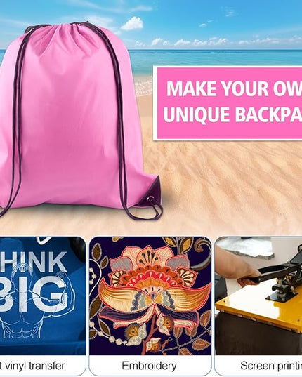 KUUQA 2 Pcs Drawstring Backpack Bags Bulk Pink Drawstring Bag Foldable Gym Bag Sports Cinch Sack String Backpack Storage Bags for Women Men Shopping Gym Travel Sports