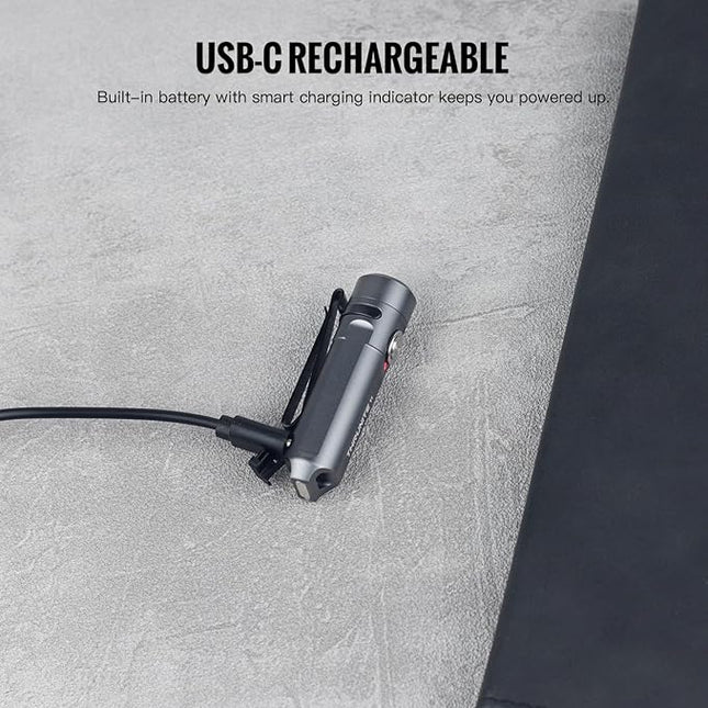 ThruNite Ti Mini Keychain Flashlight, USB-C Rechargeable EDC Pocket Light, Bright 650 Lumens Small Keychain Gadget for Camping, Everyday Carry, Indoor Outdoor Use (Grey Cool White)