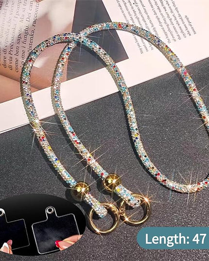 Crystal Phone Lanyard for Women Sparkling Crossbody Phone Strap with Full Rhinestone Bling Anti-Theft Phone Strap