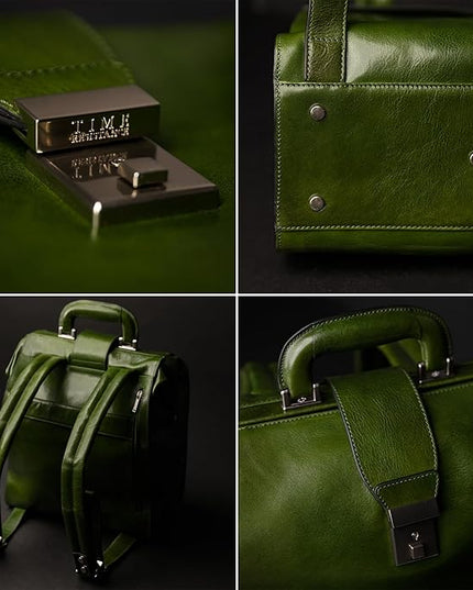 Time Resistance Leather Backpack for Men and Women - Business Rucksack Laptop Bag (Green)