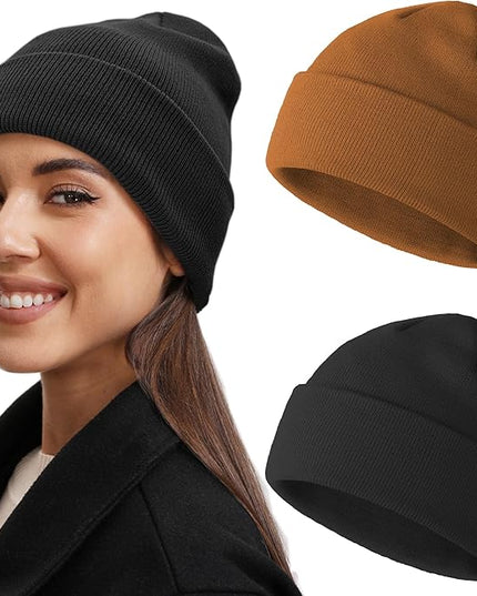 100% Cotton Beanie Hat- Unisex Ultra Soft Winter Warm Stretch Knit Cuffed Hats Fisherman Beanies Skull Cap