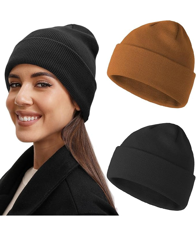 100% Cotton Beanie Hat- Unisex Ultra Soft Winter Warm Stretch Knit Cuffed Hats Fisherman Beanies Skull Cap