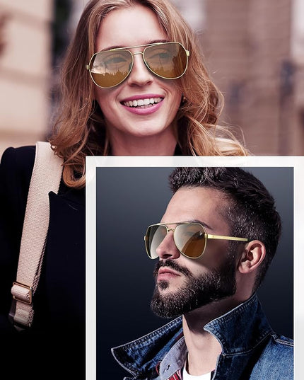 LUENX Aviator Sunglasses for Men Women Polarized New Shades Large Metal Frame - UV 400 Protection