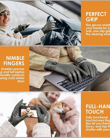 Dsane Womens Winter Leather Gloves Touchscreen Texting Warm Driving Lambskin Gloves for Christmas Gifts