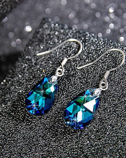 Teardrop Austrian Crystal Drop Dangle Earrings for Women 925 Sterling Silver Hook Hypoallergenic Jewelry