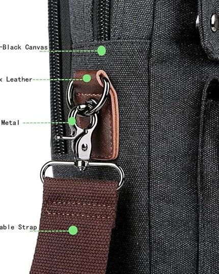 Stylish 17 inch Canvas Laptop Bag Messenger Bag Briefcase Vintage Crossbody Shoulder Bag Military Satchel for Men BC-07 | Stylish, 17 inch, Canvas, Vintage, Military