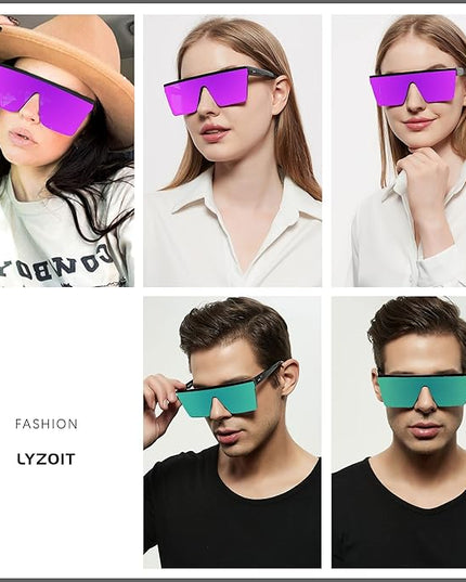 LYZOIT Square Oversized Sunglasses for Women Men Big Flat Top Fashion Shield Large UV Protection Rimless Shades
