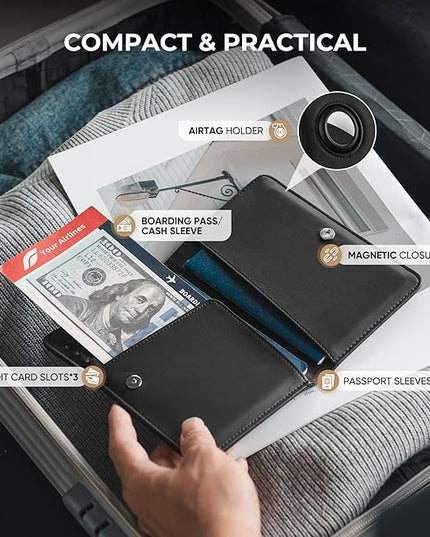 VULKIT Passport Holder with Airtag Slot, Premium Nappa Leather, RFID Blocking Airtag Passport Wallet