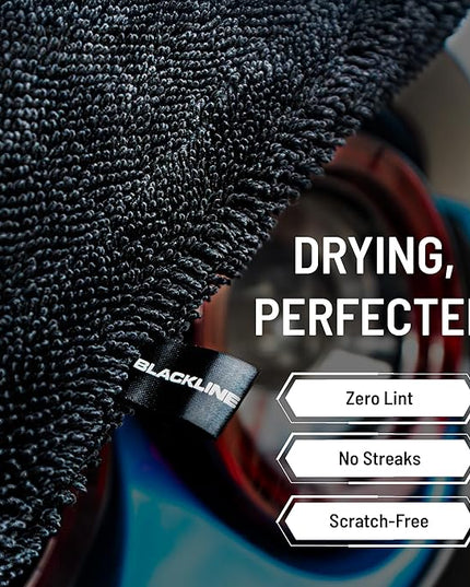 Blackline 24"x36" Twisted-Loop Car Drying Towel, 1300GSM, Streak Free, Lint Free, Reusable - Car Accessories, Microfiber Cleaning Cloth for Car, Truck, SUV - One Pass is All You Need