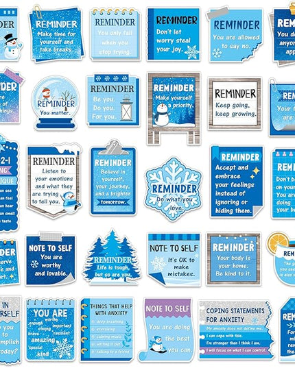 300 Pcs Mental Health Stickers Holiday Positive Affirmation Decor Inspirational Motivational Encouraging Care Quote Decals for Laptop Water Bottle Students Teens Adults(Winter)