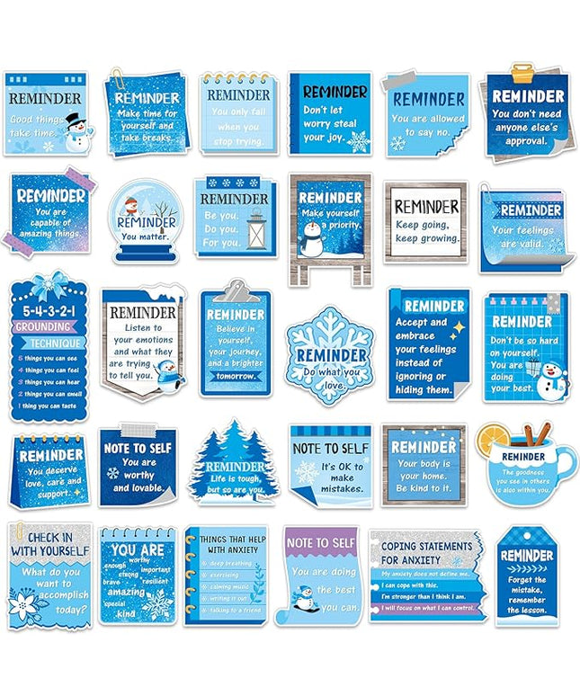 300 Pcs Mental Health Stickers Holiday Positive Affirmation Decor Inspirational Motivational Encouraging Care Quote Decals for Laptop Water Bottle Students Teens Adults(Winter)