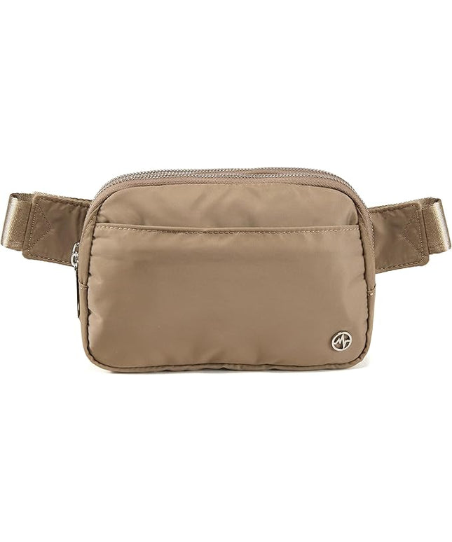 Pander Everywhere Belt Bag for Women, 5 Zipper Pockets Nylon Crossbody Fanny Pack Purse (Gray Brown)