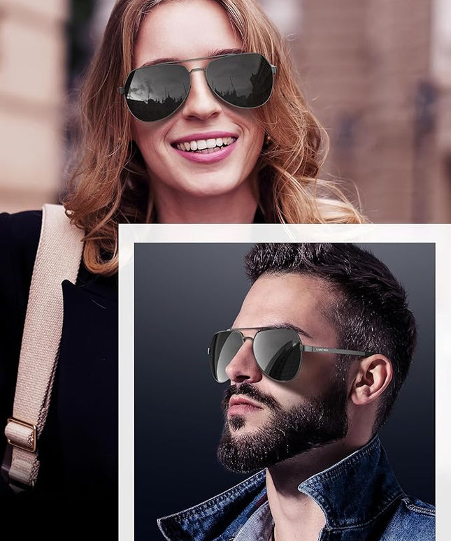 LUENX Aviator Sunglasses for Men Women Polarized New Shades Large Metal Frame - UV 400 Protection
