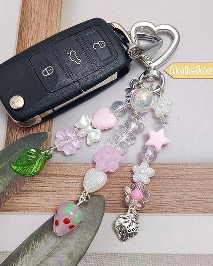 Keychain Bag Accessories Cute Cherry Strawberry Flower Keychains Accessories Decor for Keys Bags Purses Gift