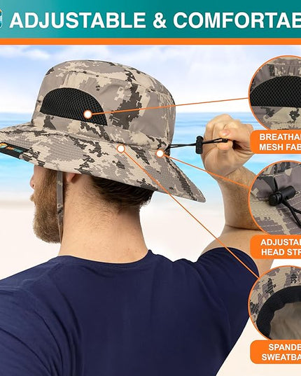 SUN CUBE Wide Brim Sun Hat Men Women, Fishing Hats Sun UV Protection, Mens Hiking Bucket Hat Safari Beach Boonie, UPF 50+
