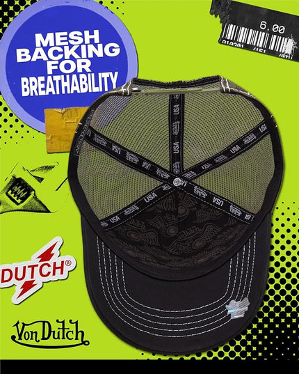 Von Dutch Unisex Trucker Hat - Curved Bill Mesh Back Retro Classic Adjustable Snapback Baseball Cap for Men and Women
