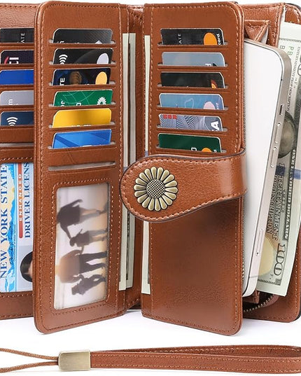 SENDEFN Wallets for Women Leather Credit Card Holder with RFID Blocking Large Capacity Wristlet | with RFID Blocking, Large Capacity, Wristlet, with RFID Blocking, Large Capacity, Wristlet