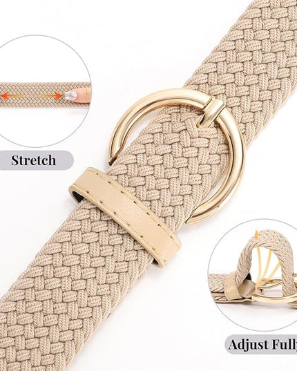 JASGOOD Women Men Braided Woven Elastic Stretch Belt Golf Canvas Casual Belt for Jeans Pants