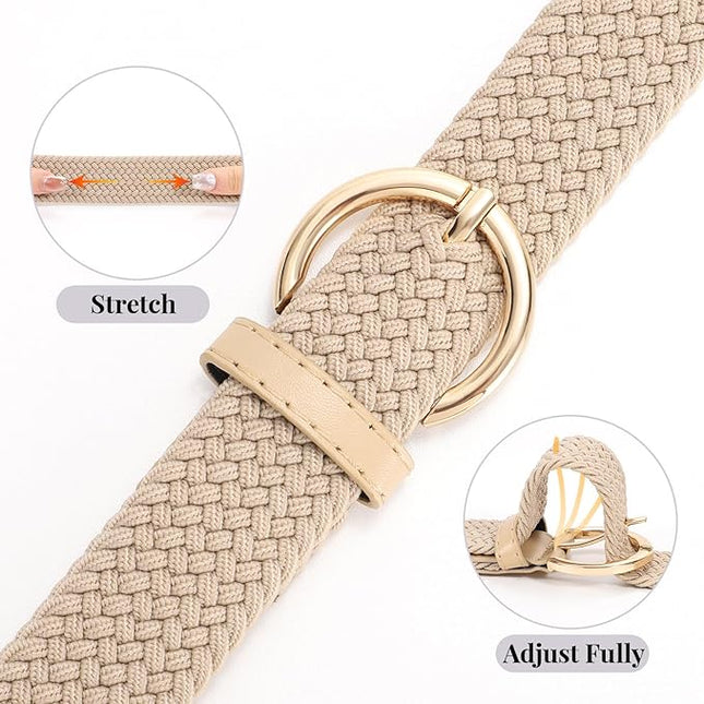 JASGOOD Women Men Braided Woven Elastic Stretch Belt Golf Canvas Casual Belt for Jeans Pants