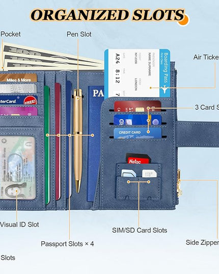 HUANLANG Passport Holder with Airtag for Women/Men, Airtag Passport Wallet for Travel Leather Passport Holder RFID Blocking,Travel Passport Walelt with Credit Card Holder