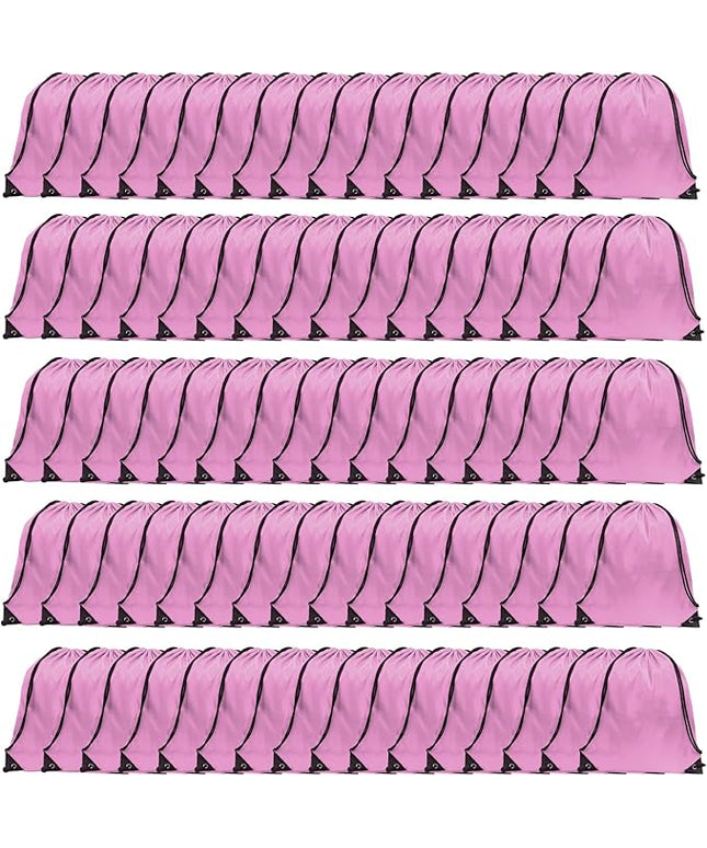 GoodtoU Nylon Backpacks - Drawstring Bags for Sport, Traveling, Team (Pink, 80Pcs)