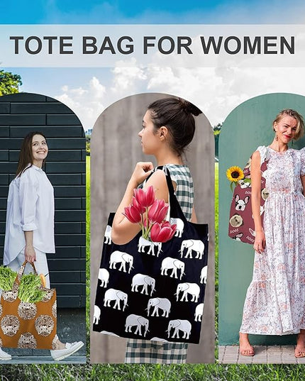 BeeGreen Heavy Duty Bulk Large Reusable Grocery Bags 6 Pack - Foldable Sturdy Recycled Cloth Animal Print Shopping Totes with Handles -Reusable Gifts Bags for Groceries, Travel, Storage & Women