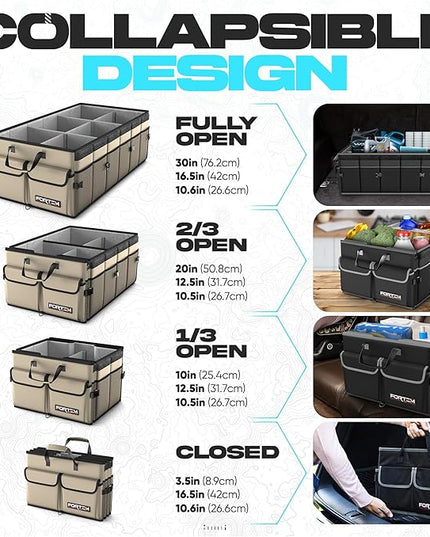 FORTEM Trunk Organizer with Cooler For SUV Car Trunk, Foldable Storage, Car Accessories for Women Men, Collapsible Bag, Perfect Christmas Gifts, 600D Oxford, Non Slip Bottom, Straps, Soft Cover (105L)