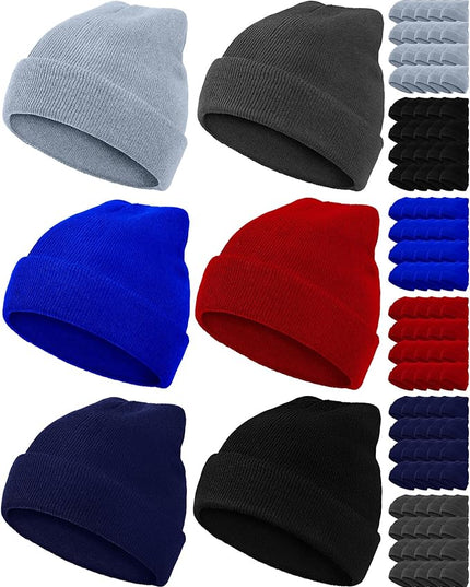 Jecery 120 Pcs Winter Beanie Hats Bulk for Unisex Women Men Homeless Donation Hats Warm Knitted Cuffed Toboggan Stretch Caps