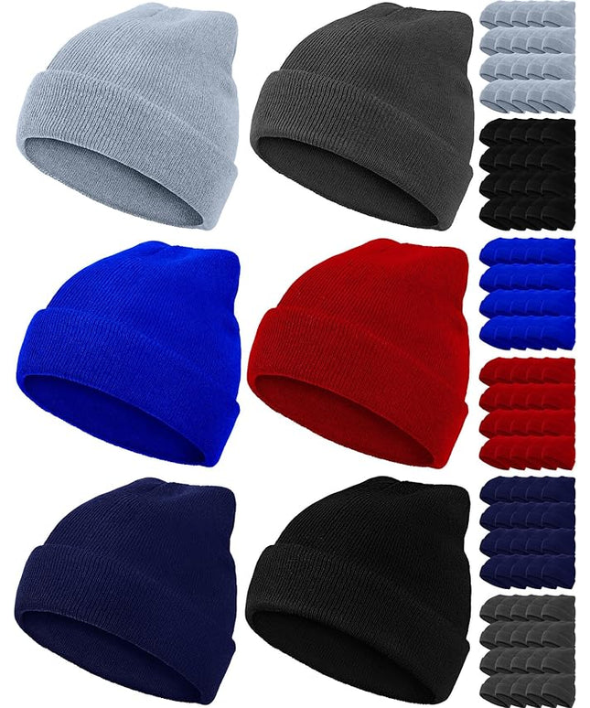 Jecery 120 Pcs Winter Beanie Hats Bulk for Unisex Women Men Homeless Donation Hats Warm Knitted Cuffed Toboggan Stretch Caps