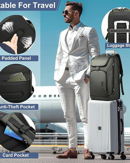 hk Business Smart Backpack for Men Anti-Theft for 17.3 Inch Laptop with USB Charging Port Water-Resistant Large Durable Compact 30L for Travel College Work-Green