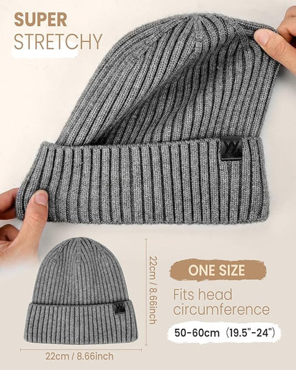 Winter Beanie Hat for Men & Women, Fleece Lined Thermal Knit Hat Ski Beanie Skull Cap Cuffed Cap for Cold Weather