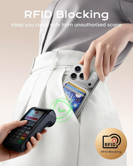 Magnetic Mag-safe Wallet Cell Phone Card Holder for Phone Case with Mag-Safe, Stronger Magnetic RFID Leather Phone Wallet Stick on for iPhone 17/16/15/14/13/12 Series, Fit 3 Cards