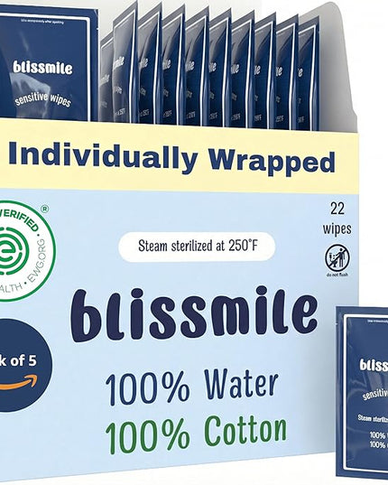 100% Water & Cotton Wet Wipes Travel Size - Individually Wrapped - Fragrance & Preservative-Free for Baby, Women & Sensitive Skin - Gentle Hand, Face, Body & Feminine Care - 110 Count