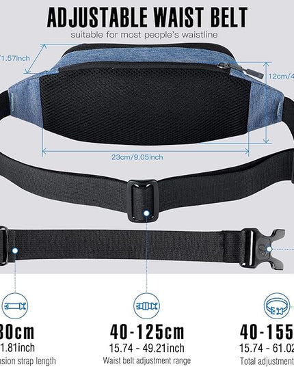 WATERFLY Fanny Pack Waist Bag: Small Hip Pouch Bum Bag Fannie Pack Phanny Fannypack Waistpack Bumbag Beltbag Sport Slim Fashionable for Jogging Hiking Hiker Woman Man