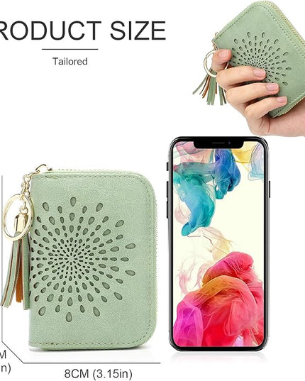 APHISON RFID Credit Card Holder Zipper Card Case Keychain Small Wallet for Women 1927 GREEN