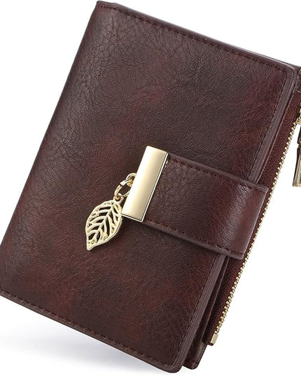 yiijay Small Wallet Women RFID Blocking Leather Bifold Wallet Credit Card Holder for Women Ladies Compact Wallet Mini Purse With Zipper Pocket