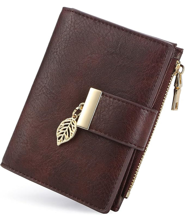 yiijay Small Wallet Women RFID Blocking Leather Bifold Wallet Credit Card Holder for Women Ladies Compact Wallet Mini Purse With Zipper Pocket