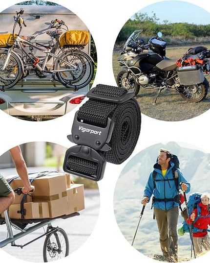 Vigorport Utility Straps Quick Release Nylon Backpack Accessory Bag Strap,Adjustable for Hiking,Travel,Outdoor Sports-4 Pack (Black-Metal Buckle, 0.75''W-40''L)