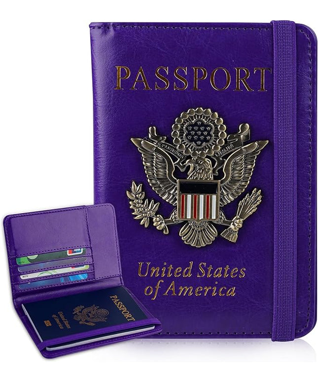 Passport Holder Cover Travel Wallet RFID Blocking Passport Wallets Family Organization Personalized Wallet Case for Men and Women Travel Must Haves (Purple)