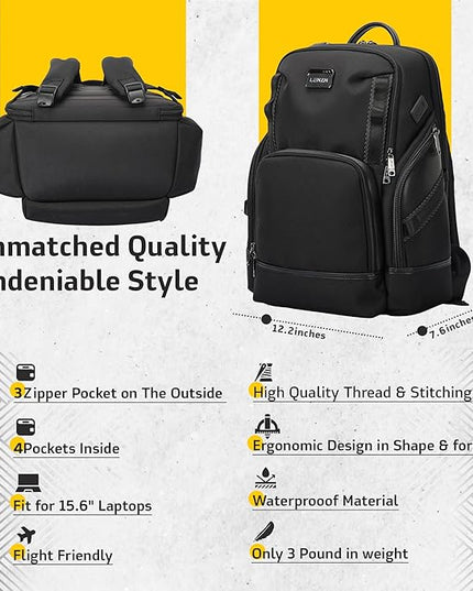 Laptop Business Backpack for Men & Women, Work Backpack Fits15.6 Inch, Premium Quality Travel Bag with USB Charging Port, Water-Resistant, Durable Nylon, Computer Bookbag with Multiple Pockets