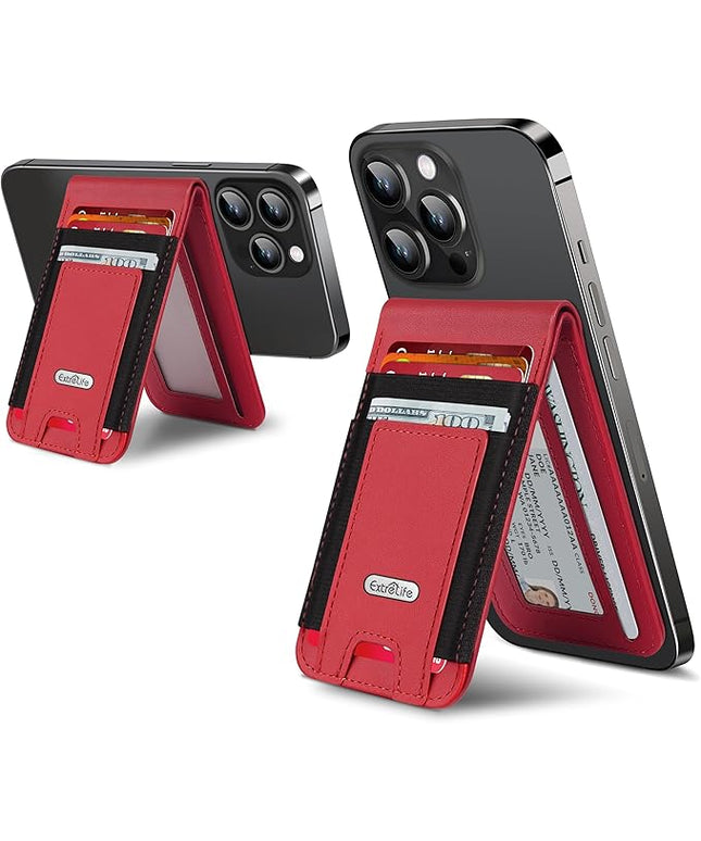For Magsafe Wallet Stand, Strongest Magnetic Wallet for iPhone 17/16/15/14/13/12 Series, Magnetic Card Holder with Adjustable Stand, ID Window, 10 Cards Holder, Vegan Leather, RFID Blocking, Red