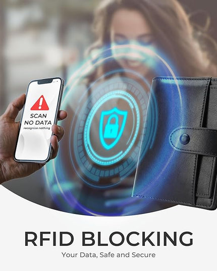 Alldaily Small RFID Blocking Leather Wallet for Women, Bifold with 10 Card Slots and Zipper Pocket (Black)