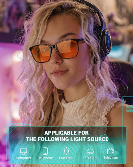 TIJN Blue Light Blocking Glasses for Men Women - Dual AR Coatings Amber Lens for Computer Gaming - Screen Fatigue & UV Protection - 2 Pack