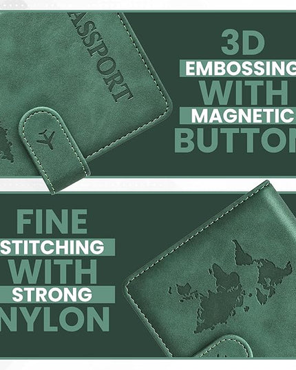 Passport Holder for Travel Essentials, Passport Wallet Cover Case for Travel Must Haves Accessories,Passport Book Holders for Women and Men BLACK (GREEN)